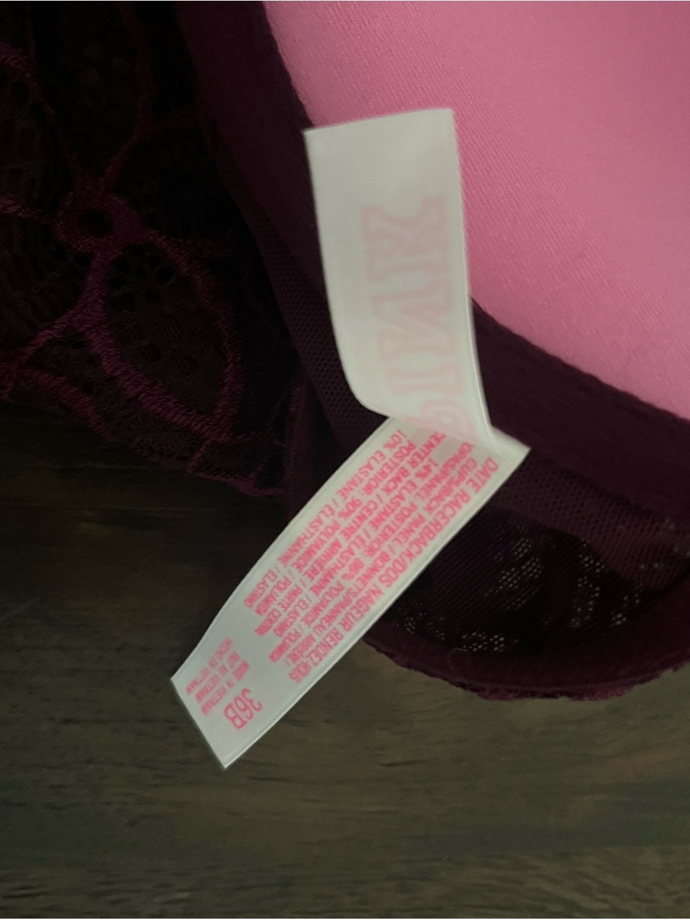 PINK Victoria's Secret 36 B Lace Date Racerback Bra in Deep Plum 36B Like New - Picture 9 of 11